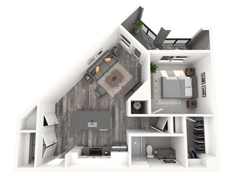 Floor plan for 1 bed, 1 bath, 725 sqft